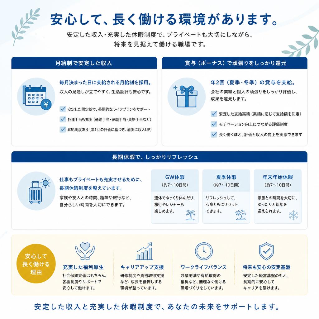 安定した雇用条件と福利厚生
