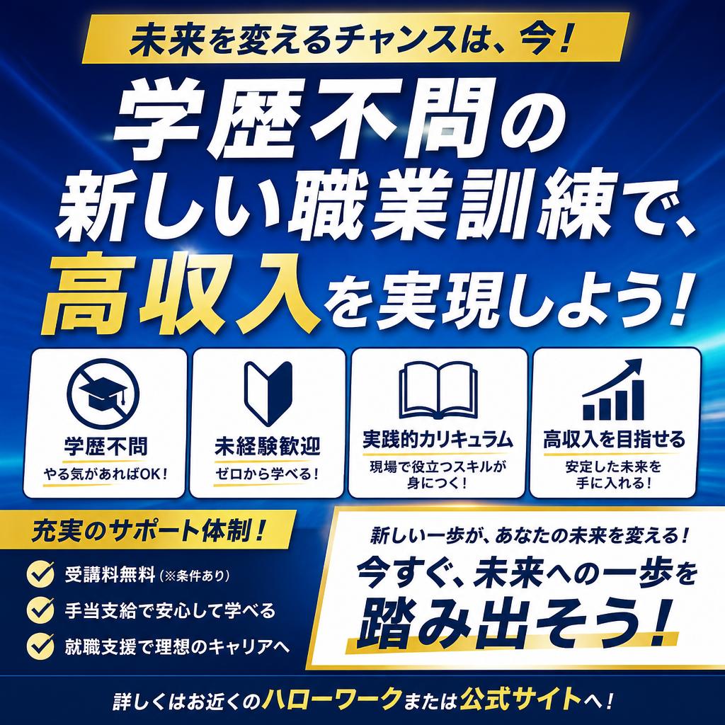 学歴不問の新しい職業訓練で、高収入を実現しよう！